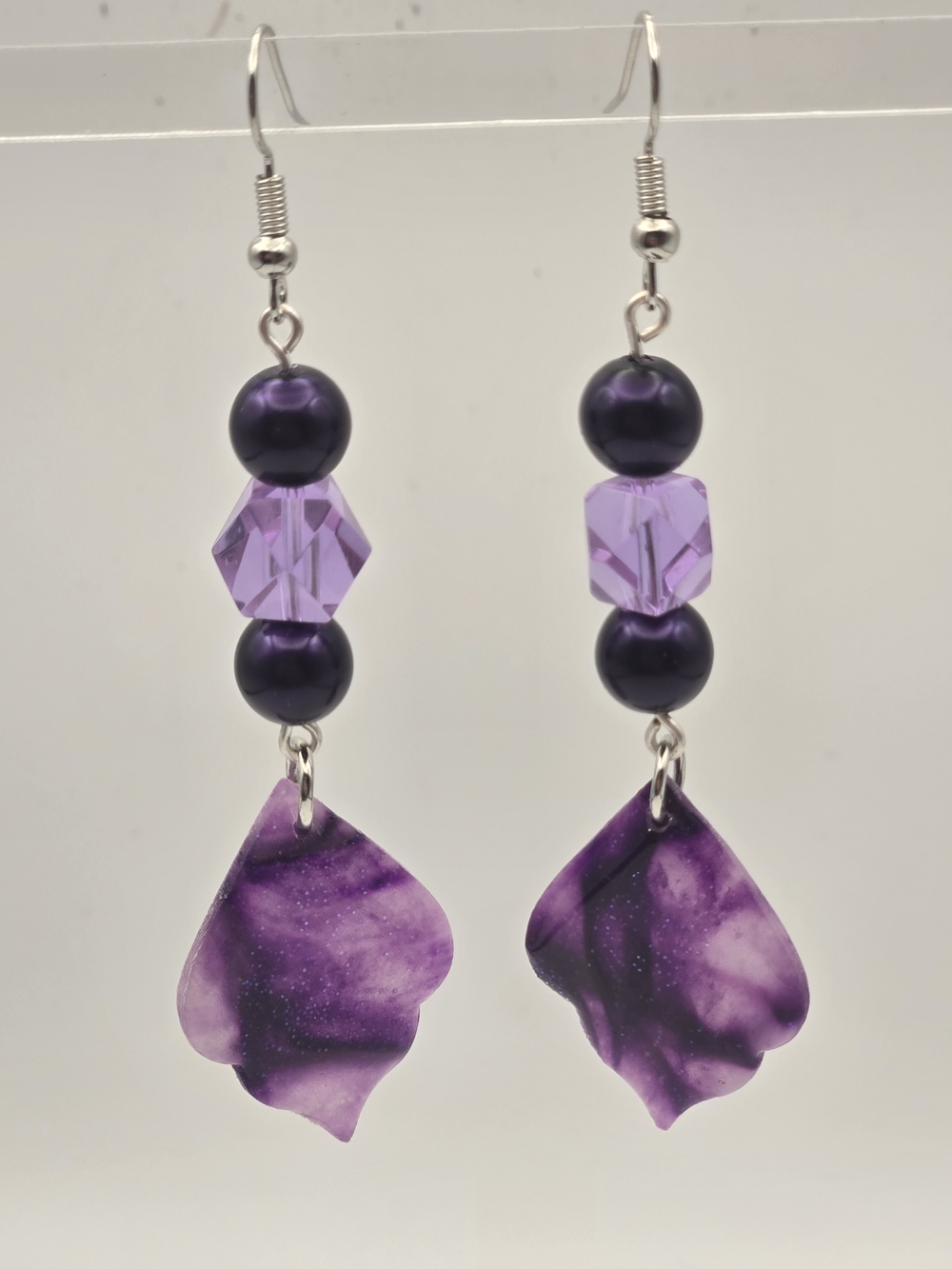 #B498- Purple Beaded Dangle Earrings - Women Jewelry